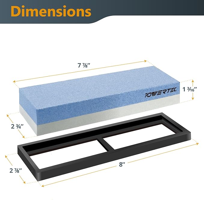 POWERTEC Whetstone Knife Sharpening Stone ??Dual Grit 1000/6000 Water Stone with Non-Slip Rubber Base for Sharpening Kitchen Knives, Razors, Chisels, Scissors, Axe, Hatchet (71916)