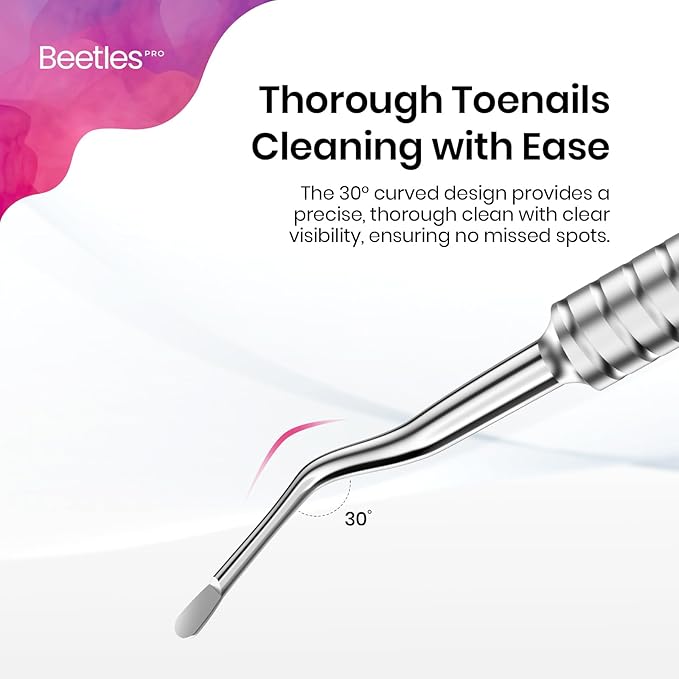 Beetles Pro 1-Pcs Dual-Ended Cuticle Pusher, Stainless Steel Pointed Tip (12mm) and Cuticle Scoop (14mm) for Precise Cuticle Care, Ergonomic Anti-Slip Handle, Professional Manicure Tool for Nail Care
