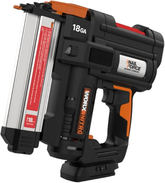 Worx Nitro 20V 18GA Brad Nailer Cordless Fires 80 Nails Per Minute, Cordless Nail Gun Anti-Ejection, Nail Gun Battery Powered Tool-Free Jam Release WX842L.9 Power Share ??Tool only