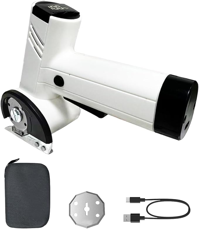 Cordless Scissors Electric Cutter: 4.2V Rechargeable LED Display Cardboard Cutting with 2 Blades LED Light Easy and Safe Cutting - Office Tailors Handmade Crafts and Warehouse (White)