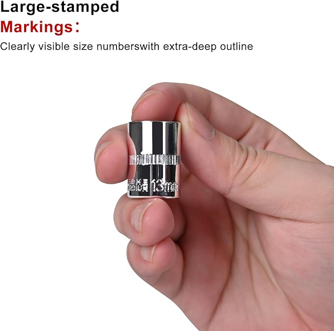 Egofine 10PCS 1/4??Drive Standard Socket Set,Shallow Socket Set,Metric竊?-13mm,6 Point Socket With Hanging Bracket,Cr-V Steel