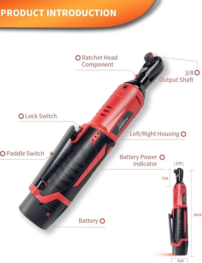AOBEN 3/8" 12V Power Electric Ratchet Wrench Set with 1 2000mAh Lithium-Ion Battery And Charger