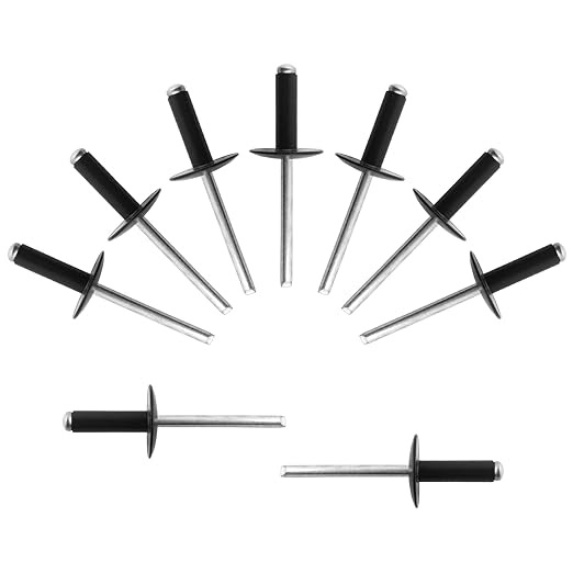 ALLCLEAN (100 pcs) 3/16 * 5/8" Large Flange Open End Black Aluminum Blind Rivets,4.8 * 16 Pop Blind Rivet