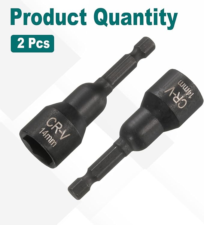 uxcell 2Pcs 1/4" Hex Shank 14mm Magnetic Hex Socket 65mm Length, CR-V Steel Quick-Release Impact Driver Socket Wrench Screw for Impact Drill Power Nut Setter