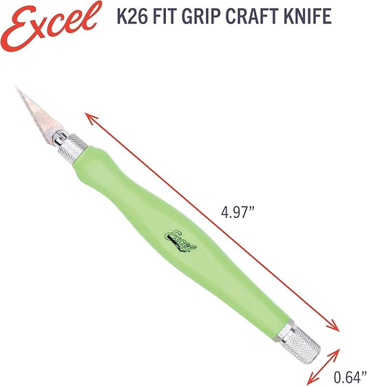 Excel Blades Fit Grip Craft Knife 3-Pack With #11 Ultra-Sharp Carbon Steel Angled Blade ??Precision Hobby Knife with Contoured Rubberized Grip for DIY, Art Crafts ??Assorted Colors, Made in the USA