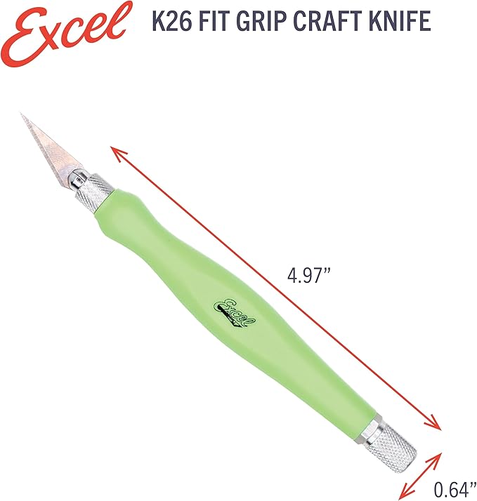 Excel Blades Fit Grip Craft Knife With #11 Ultra-Sharp Carbon Steel Angled Blade ??Precision Hobby Knife With Contoured Rubberized Grip For DIY, Art Crafts, And Model Projects ??Green, Made in the USA