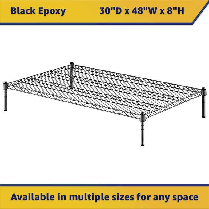 30" x 48" x 8" Black Epoxy Wire Storage Shelf, Dunnage Rack, Commercial 1 Tier Small Shelf