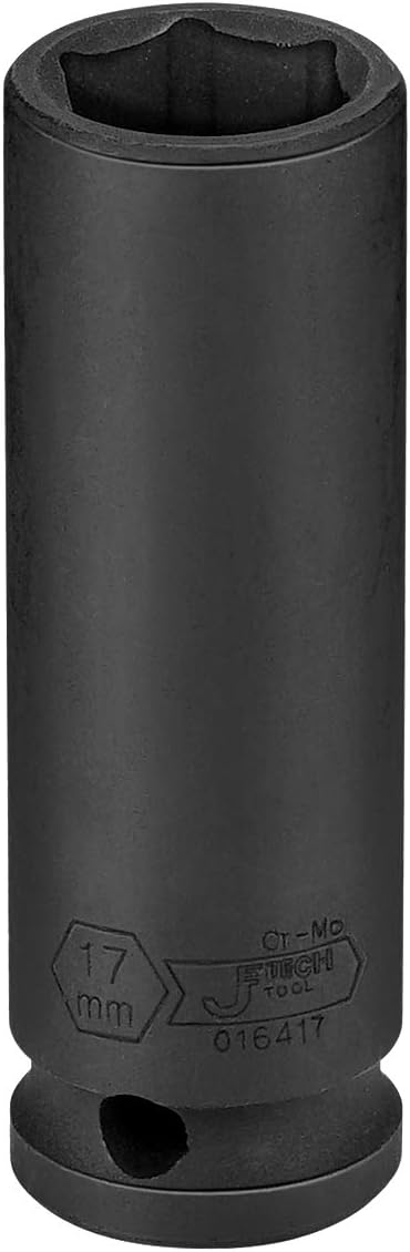 Jetech 1/2-Inch Drive 17mm Deep Impact Socket with 6-Point Design, Heat-Treated Chrome Molybdenum Alloy Steel, Metric
