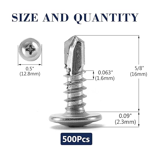 #10 x 5/8" Sheet Metal Screws 500PCS 410 Stainless Steel Truss Head Fast Self Tapping Screws by SG TZH