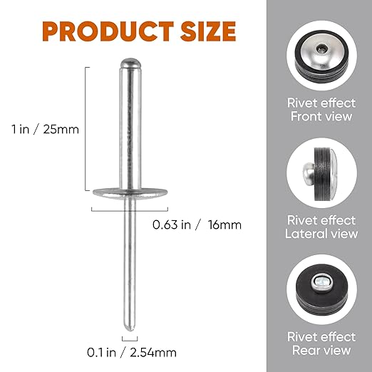 ALLCLEAN (80 pcs) 3/16 * 1" Large Flange Open End Aluminum Blind Rivets,4.8 * 25 Pop Blind Rivet
