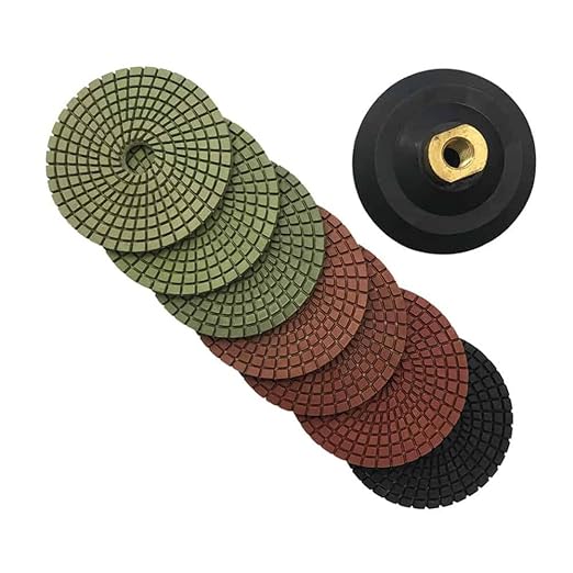 4" Wet Stone Polishing Pads Set (50, 100, 200, 400, 800, 1500, 3000 Grit, Rubber Backer) - for Granite, Marble, Quartz, Concrete Countertops