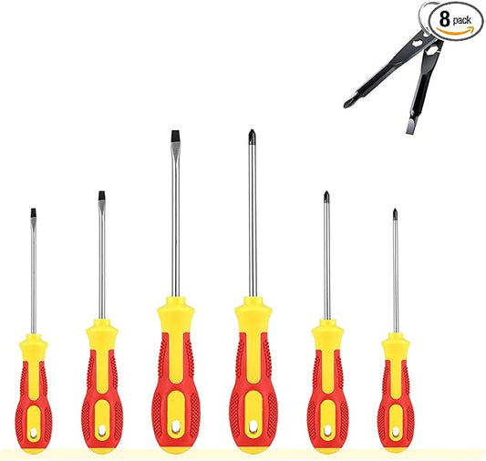 Screwdriver Sets : 6-Piece Magnetic Screwdriver Set with 4-in-1 Keychain Tool | Includes Phillips & Flat Head | Non-Slip Grip for DIY & Home Repair | Practical Gift (Red & Yellow)