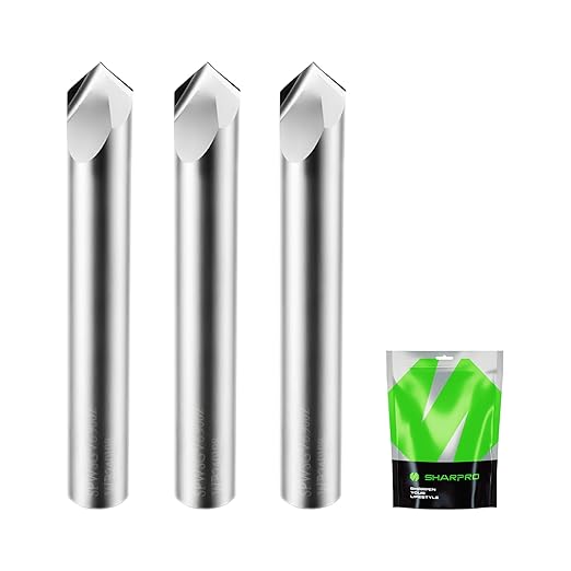 SHARPRO 90 Degree V Bit 1/4 Shank CNC, Engraving Bits for 2 Flute Groove Router bits on Wood, PVC, Plastic and Acrylic (3PCS).