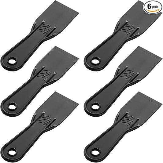 6 PCS Plastic Putty Knife, 2 Inch Black Flexible Putty Knife Scraper for Taping Drywall Spreading Repairing Walls Scratching