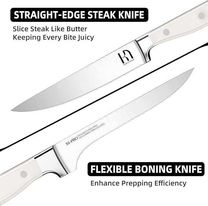 Knife Set, 15 Pcs Kitchen Knife Block Set, Enduring Razor-Sharp Japanese High Carbon Stainless Steel Chef Knife Set with Block and Sharpener, Premium Knives Set for Kitchen, White Natural Wood