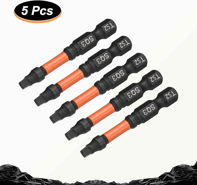 HARFINGTON 5pcs Square Head Screwdriver Bits 1/4" Hex Shank SQ3 Magnetic Head 2" Length S2 Steel Screw Driver Drill Bit for Repair Work Electric Screw Driver