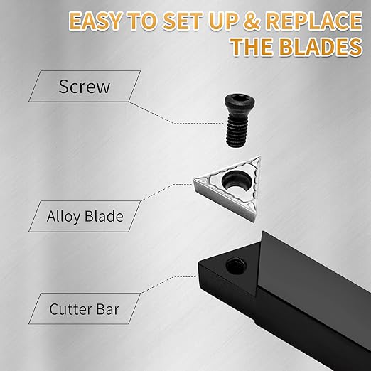 1/2" Indexable Carbide Turning Inserts Holder Set for Machining Lathes, 5 Pcs Set Metal Lathe Tools Inserts Bits with Carbide Inserts TCMT16T304.