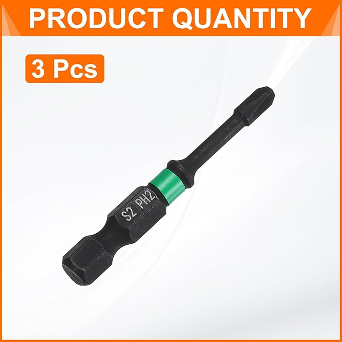 HARFINGTON 3pcs #2 Impact Phillips Screwdriver Bit PH2 1/4" Hex Shank 2" (50mm) Long 0.12" Rod Magnetic Cross Head Drill Bits S2 Steel Industrial Screw Driver for Impact Power Drivers