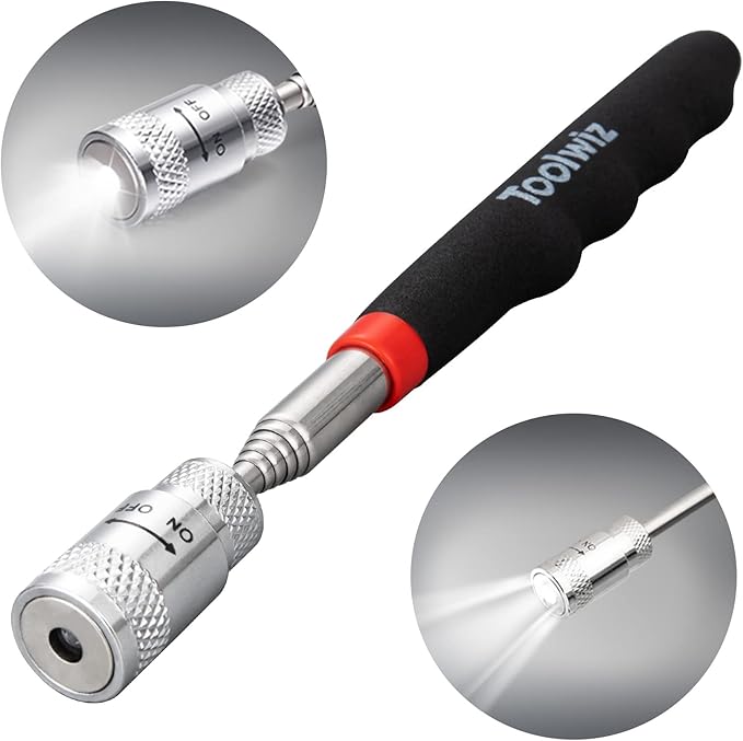 Toolwiz Magnetic Telescoping Pickup Tool 8 Lb, Portable Extendable Magnet Pickup Tool 7.7-32 Inch/19-80 Cm Extendable Retrieving Tool with Led Light, 8 Lbs Lifting Capacity Magnet Pickup Tool