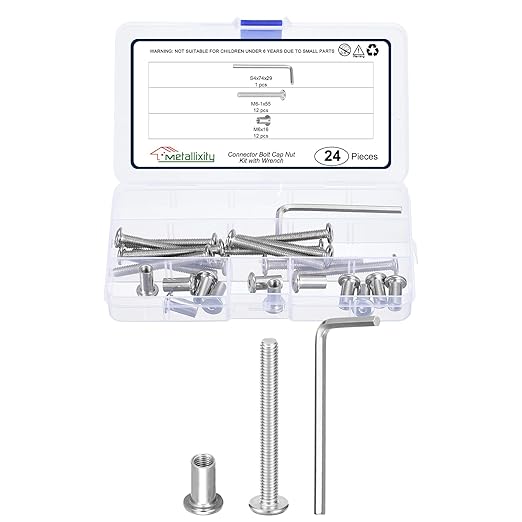 METALLIXITY Furniture Crib Screws Replacement Set with Wrench(M6-1x55mm) 24Pcs, Connector Bolts M6 Screw Barrel Nuts Binding Screws, for Chair Cabinet Bed, Silver