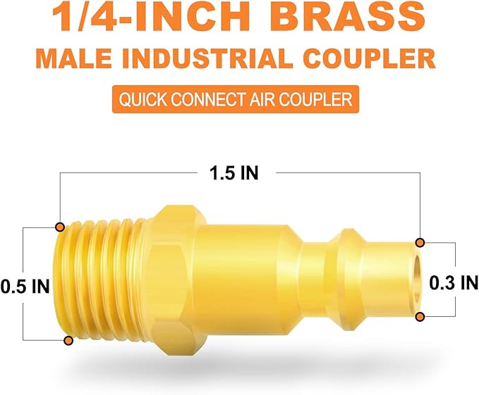 GASHER 1/4-Inch NPT Male Brass Industrial Air Plug, Pneumatic Plugs 300PSI (10-Pack)