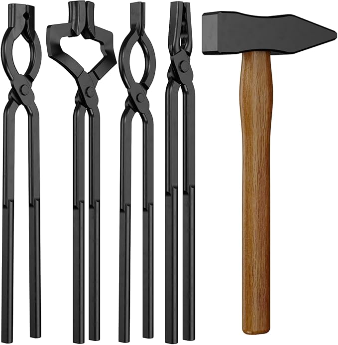 Blacksmith Tongs Set,5PCS Blacksmith Forge Kit for Beginner and Seasoned Blacksmiths, Craftsmen and Bladesmiths