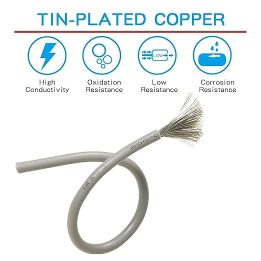 BNTECHGO 14 Gauge Silicone Wire Spool 25 ft Gray Flexible 14 AWG Stranded Tinned Copper Wire