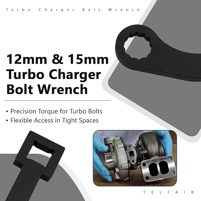 telfair 12mm & 15mm Turbo Charger Bolt Wrench Set - Compatible with 2007-2014 Dodge Ram 6.7L Cummins Diesel, Replaces 9866B 9866A-Hardened Steel 12-Point Wrench Tool