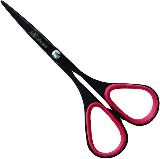 ALLEX Mini Black Scissors for Office 3.9" [Non-Stick], All Purpose Slim & Thin Low Profile Scissors, Made in JAPAN, All Metal Sharp Japanese Stainless Steel Blade with Non-Slip Soft Ring, Black Red