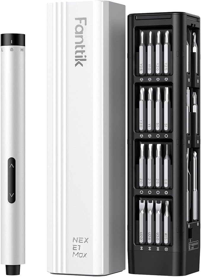 Fanttik E1 Max Electric Screwdriver, Mini Precision Screwdriver Set, 50 Magnetic Bits, Magnetic Storage, 5/32?섃섽ex, Repair Tool Kit for Electronics Phone Camera Laptop Watch (White)