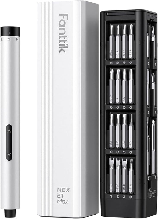 Fanttik E1 Max Electric Screwdriver, Mini Precision Screwdriver Set, 50 Magnetic Bits, Magnetic Storage, 5/32?섃섽ex, Repair Tool Kit for Electronics Phone Camera Laptop Watch (White)