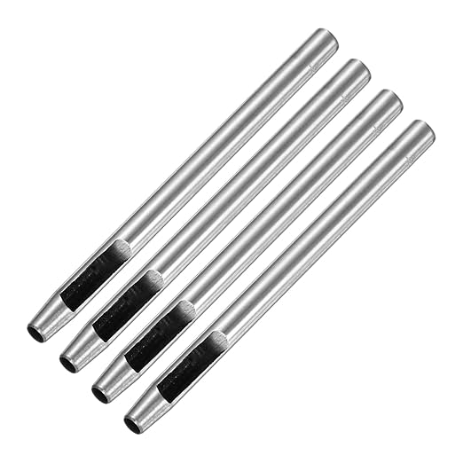 4.5MM Leather Hole Punch Tool [4PCS] - Metal Round Belt Hole Puncher Use for Leather Working & Belts & Watch Band & Paper & Plastic - [Silver Tone] Round Hollow Tools