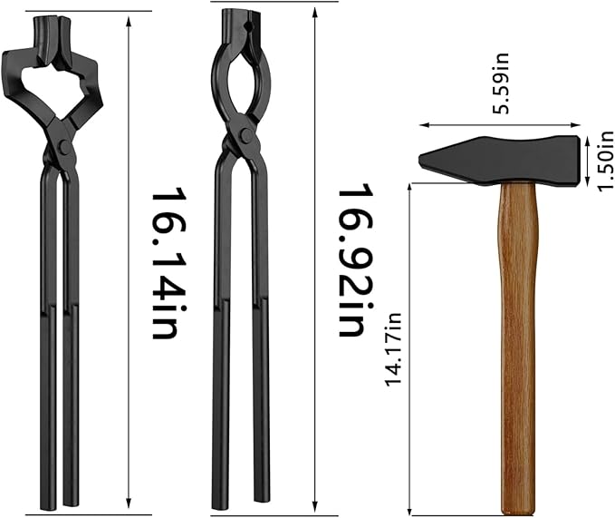 Blacksmith Tongs Set,3PCS Blacksmith Forge Kit for Beginner and Seasoned Blacksmiths, Craftsmen and Bladesmiths