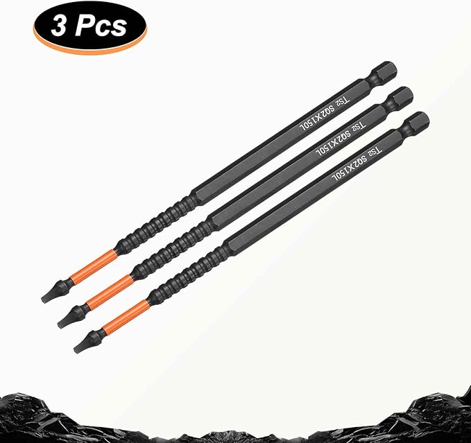 HARFINGTON 3pcs Square Head Screwdriver Bits 1/4" Hex Shank SQ2 Magnetic Head 6" Length S2 Steel Screw Driver Drill Bit for Repair Work Electric Screw Driver