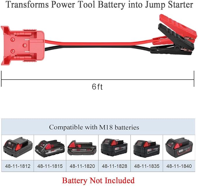 Jumper Cable Clamps Compatible with Mil.waukee M18, Silicone wire 6FT 8AWG Cable,18V Battery Jumper Starter for Mid-Size Cars Light Trucks Car Jump Starting Using Tool, 392 ??(200??