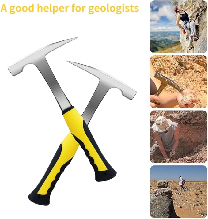 14 PCS Geology Rock Pick Hammer Kit, Gold Mining & Prospecting Equipment Tool, Musette Bag, 22oz Hammer & Digging Chisels, Shovel, Magnifying Glass, Whistle, Goggles