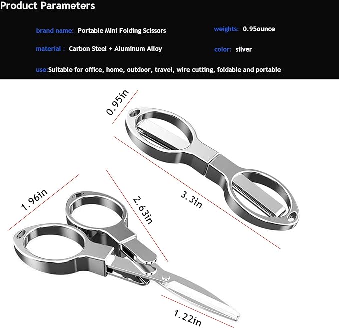 Folding Scissors, Safe Portable Safe Portable Travel Mini Scissors, Stainless Steel Retractable Small Scissors for Home Office, 2 Piece Set