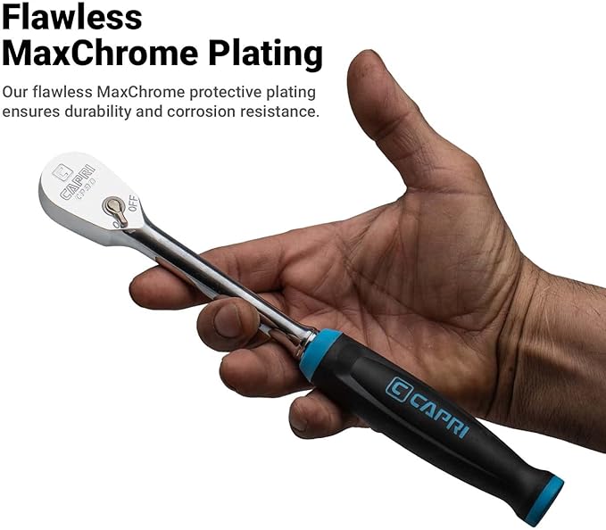Capri Tools 3/8 in. Drive Fine 90-Tooth Ratchet, Ergonomic Soft Grip, 9.5 in. Long
