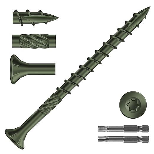 #9 x 2-1/2" Deck Screws (748Pcs) 8lb. Carbon Steel, Green, Flat Head, Rust Resistant epoxy Coated, with T25 Star Bit