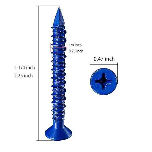WenSilon(100 PCS) 1/4" x2-1/4 Concrete Screw Anchor Blue Flat Head for Anchoring to Masonry, Block or Brick Stucco