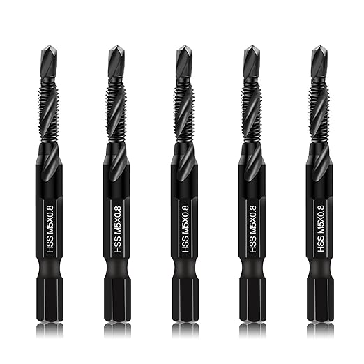 DKIBBITH 6 Packs M5 Combination Drill & Taps Bit Set, Screw Threading Tapping Tools in Size M5*0.8 with Anti-Rust Black Coating, 1/4" Hex Shank and Storage Case