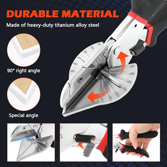 Multi Angle Miter Shears with 10 Replacement Blades, 45-135째 Adjustable Angle Trim Cutter Hand Tool for Cutting Plastic, Wood Trim Molding(COLOR:Black)