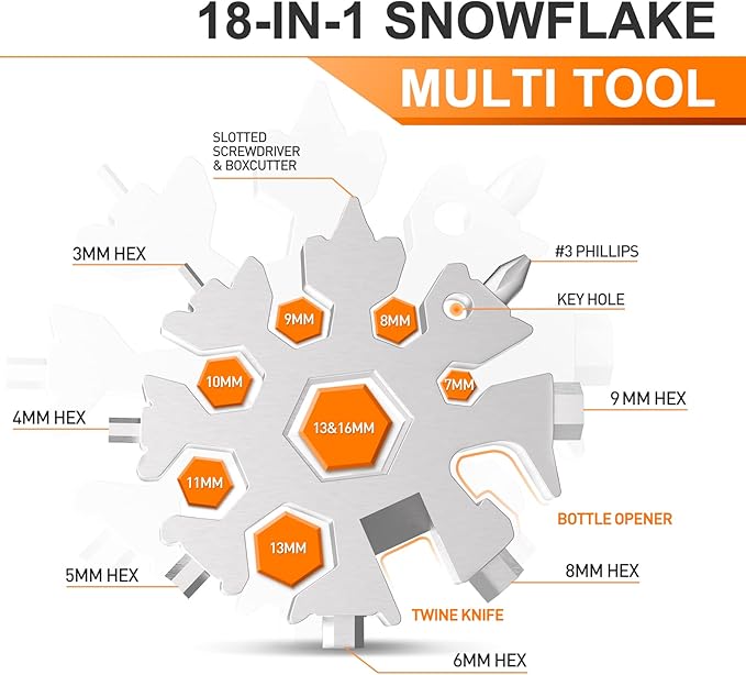 Dusor Gifts for Men Him Dad Husband, 18-in-1 Snowflake Multitool, Stocking Stuffers for Adults, Mens Gifts for Christmas, Gift for Dad Who Want Nothing, White Elephant Gift for Adults, Tools for Men