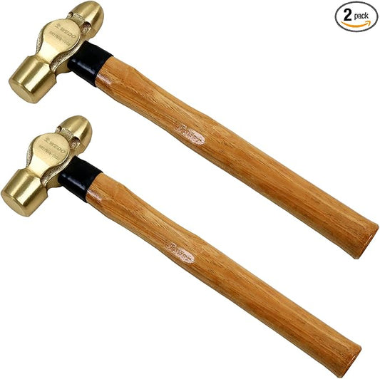 WEDO 2PCS Brass Ball Peen Hammer Set,8 oz + 12 oz(1/2lb+3/4lb), Brass Ball Pein Hammer Set with Wooden Handle, Die-Forged, Corrosion Resistant, DIN Standard
