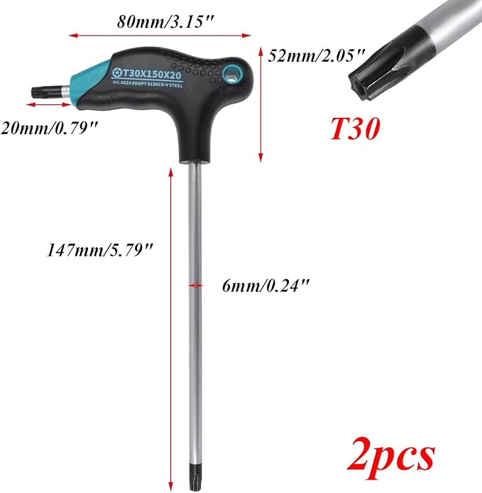 Antrader T30 Torx Wrench,Anti Tamper Proof Hex Key,Cr-V Steel T-Handle Dual End Long Arm Screwdriver 2pcs