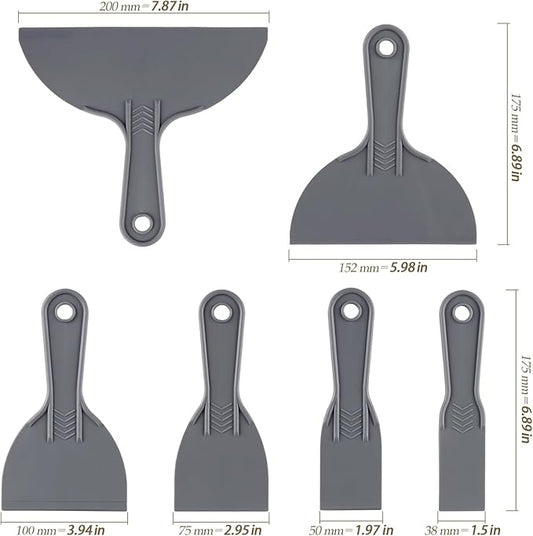 24 PCS Putty Knife Set, 6 Sizes Plastic Putty Knife Scraper, Flexible Plastic Paint Scraper Tool for Spackling, Wallpaper Scraper Tool, Grey