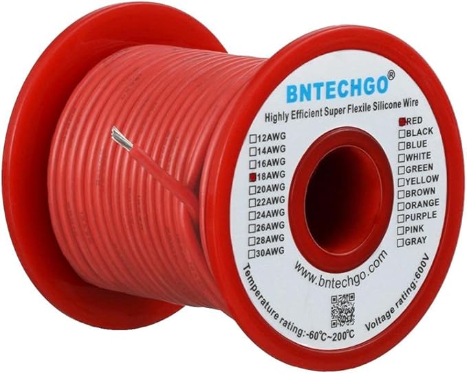 BNTECHGO 18 Gauge Silicone Wire Spool 100 ft Red Flexible 18 AWG Stranded Tinned Copper Wire