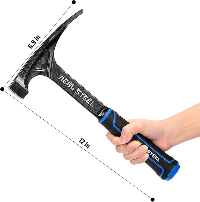 Real Steel Ultra Rock Pick Hammer 22 oz One Piece Steel Chipping Brick Masonry Hammer with Rubber Grip for Geological Study and Rock Hounding 0523
