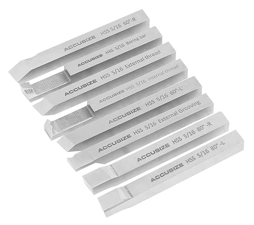 Accusize Industrial Tools 5/16'' 8 Pc H.S.S. Tool Bit Set, Pre-Ground for Turning and Facing Work, 2662-2002