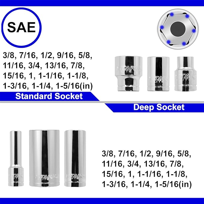 Stark Elite 1/2" Drive 84pcs Impact Socket MASTER SET, SAE & Metric from 3/8 Inch - 1-5/16 Inch, 10mm - 32mm, Standard/Deep Sockets with Case